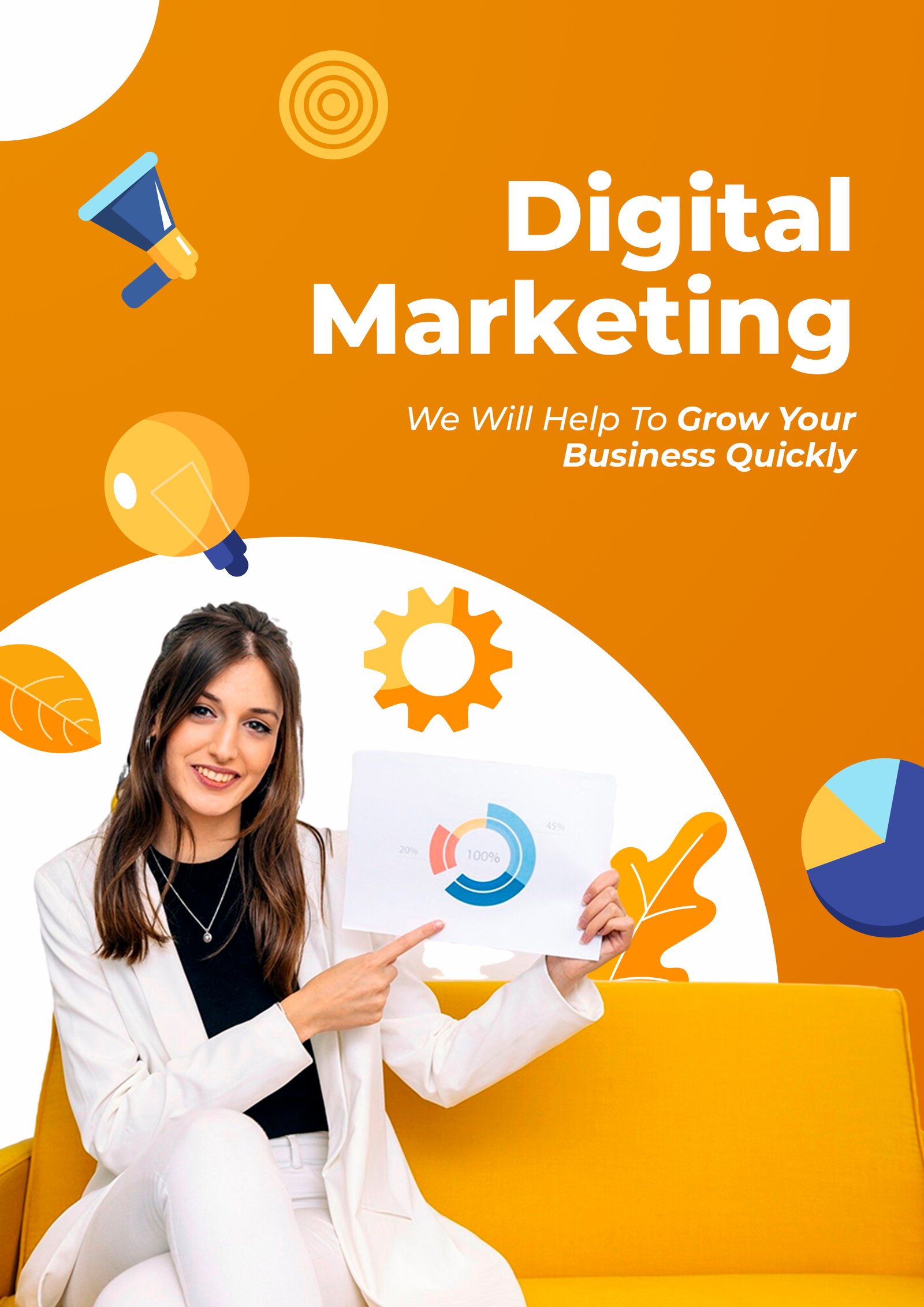 Digital marketing concept banner with growth icons, analytics graphics, and business strategy visuals.