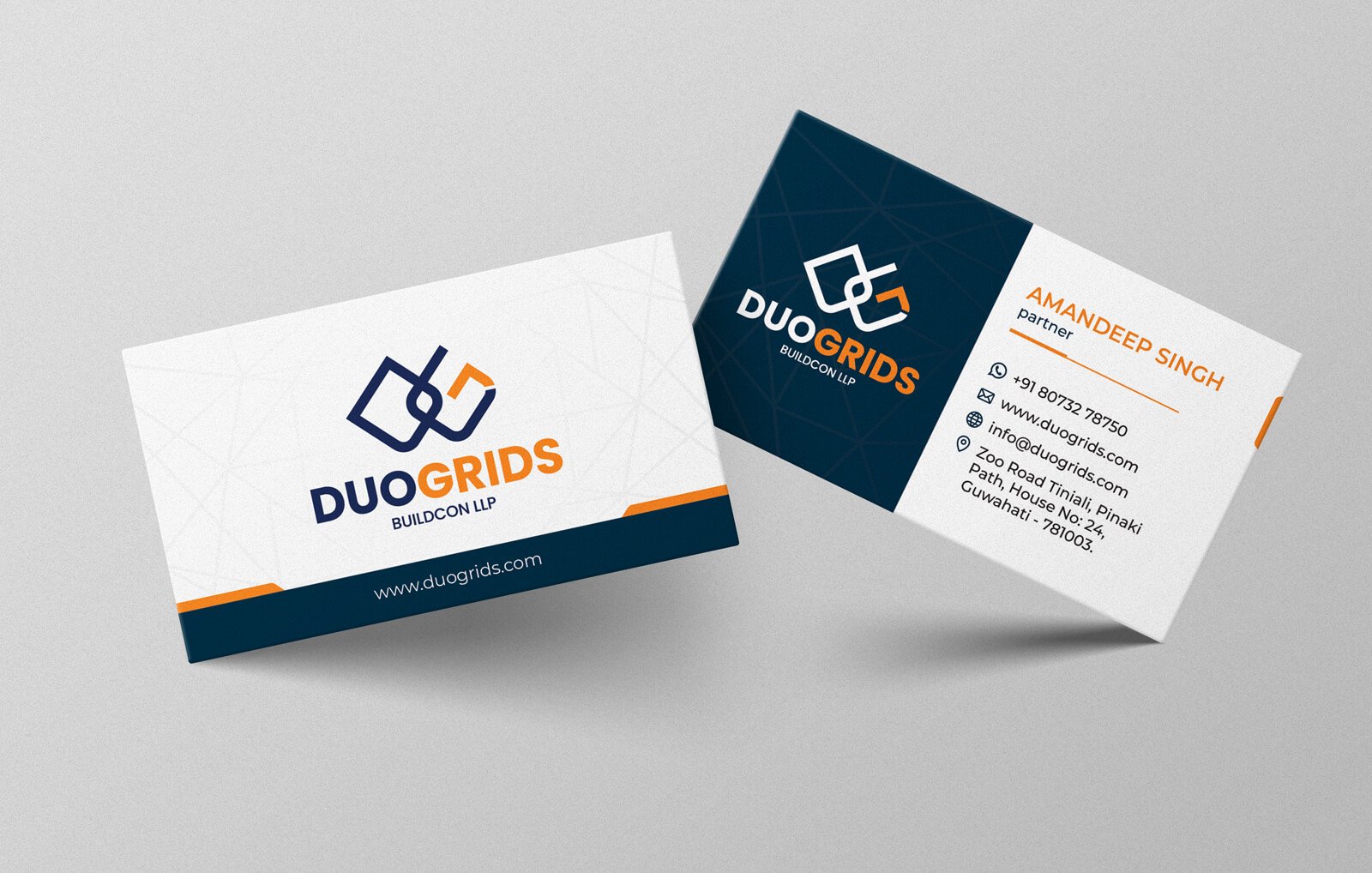 Modern business card mockup featuring clean typography and professional brand logo.